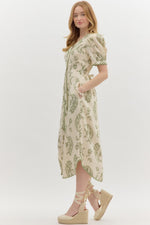 PAISLEY MIDI SCALLOPED DRESS- OLIVE