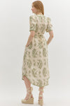 PAISLEY MIDI SCALLOPED DRESS- OLIVE