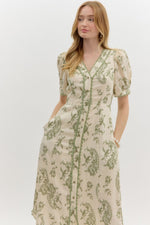 PAISLEY MIDI SCALLOPED DRESS- OLIVE