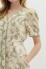 PAISLEY MIDI SCALLOPED DRESS- OLIVE