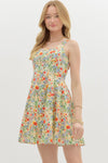 FLORAL MINI FLARE DRESS- RED MULTI