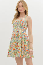 FLORAL MINI FLARE DRESS- RED MULTI