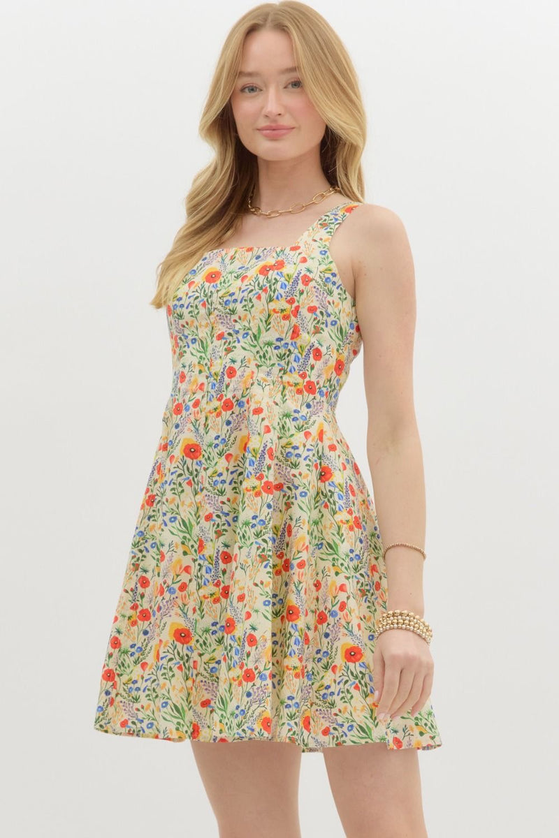 FLORAL MINI FLARE DRESS- RED MULTI