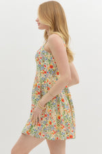 FLORAL MINI FLARE DRESS- RED MULTI