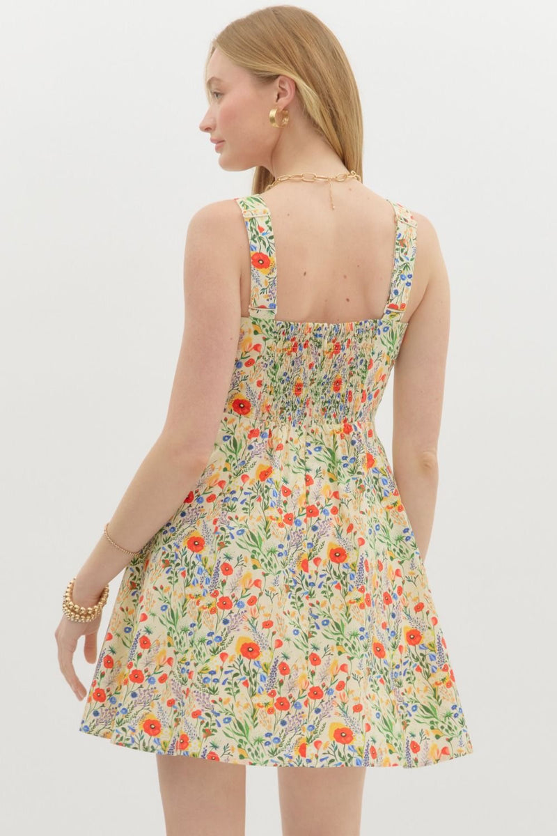 FLORAL MINI FLARE DRESS- RED MULTI