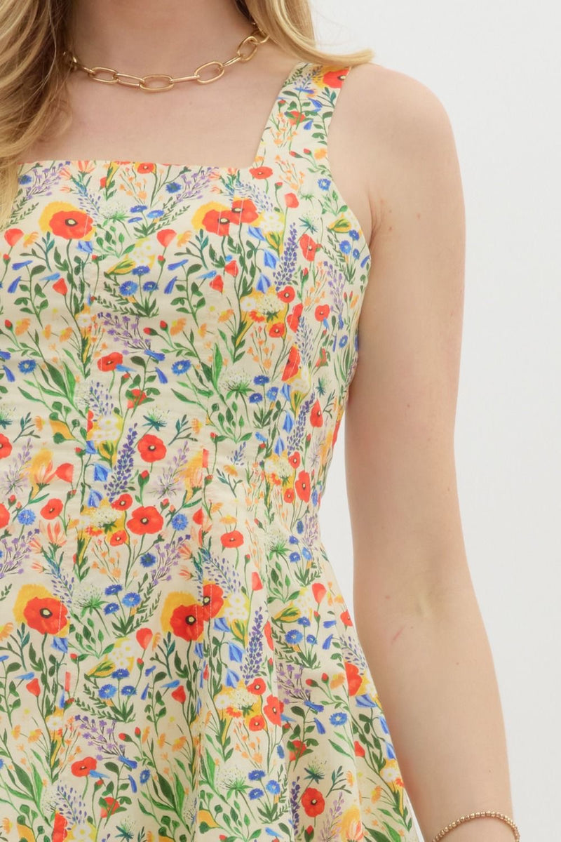 FLORAL MINI FLARE DRESS- RED MULTI