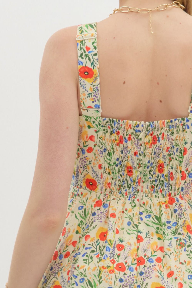 FLORAL MINI FLARE DRESS- RED MULTI