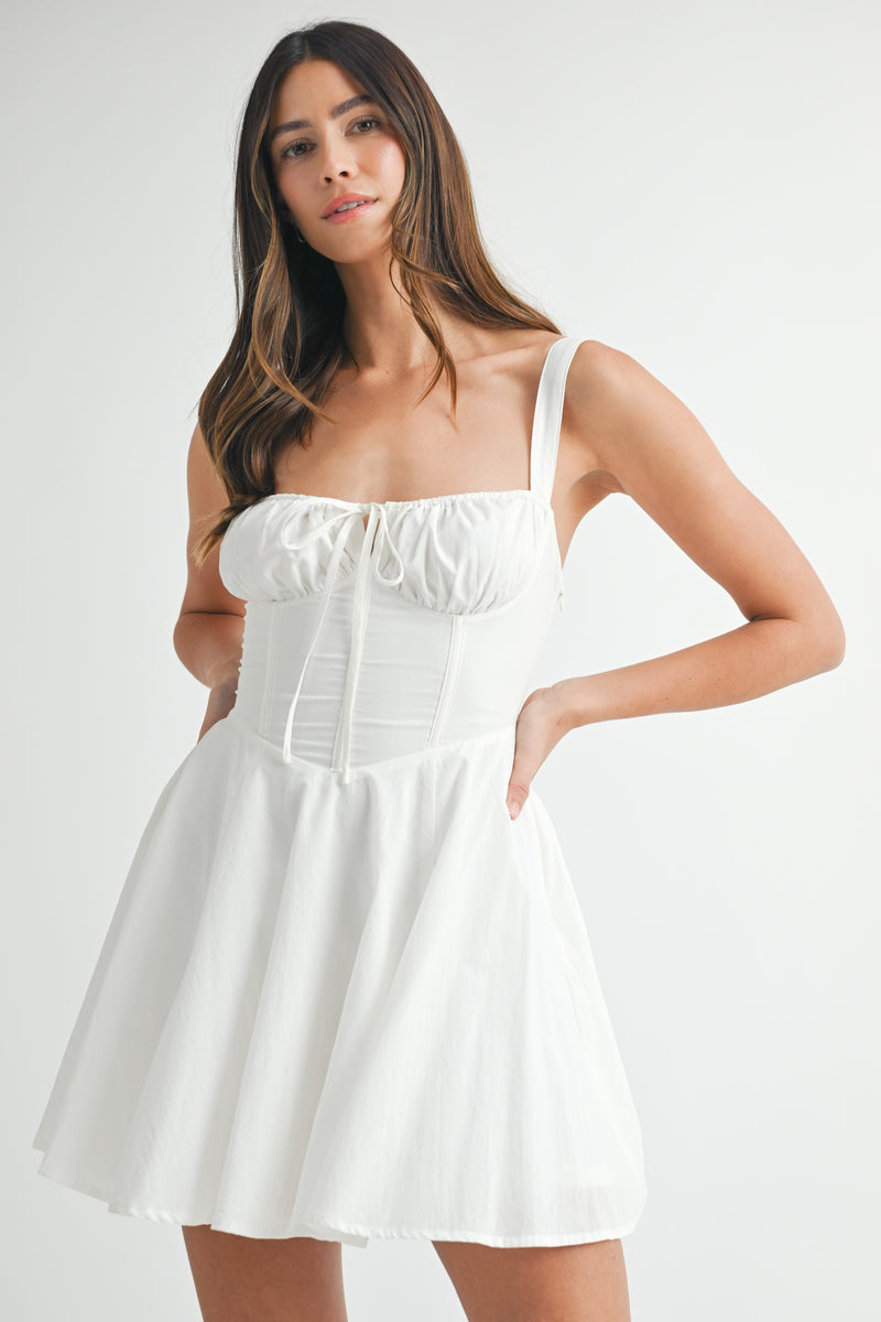 POPLIN BUSTIER LACE UP MINI DRESS- WHIT4E