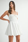POPLIN BUSTIER LACE UP MINI DRESS- WHIT4E