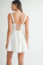 POPLIN BUSTIER LACE UP MINI DRESS- WHIT4E
