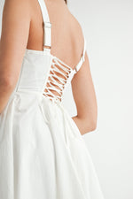 POPLIN BUSTIER LACE UP MINI DRESS- WHIT4E