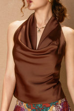SATIN HALTER TOP- RUM
