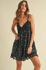 FLORAL LACED PATCH MINI DRESS- BLACK