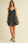 FLORAL LACED PATCH MINI DRESS- BLACK