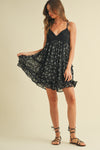 FLORAL LACED PATCH MINI DRESS- BLACK