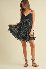 FLORAL LACED PATCH MINI DRESS- BLACK