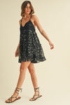 FLORAL LACED PATCH MINI DRESS- BLACK