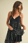 FLORAL LACED PATCH MINI DRESS- BLACK