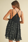 FLORAL LACED PATCH MINI DRESS- BLACK