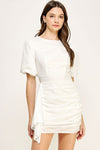 VOILE PUFF SLEEVE MINI DRESS- WHITE