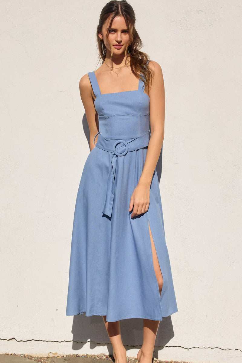 HEAVEN SENT BELTED DRESS- BLUE HARBOR