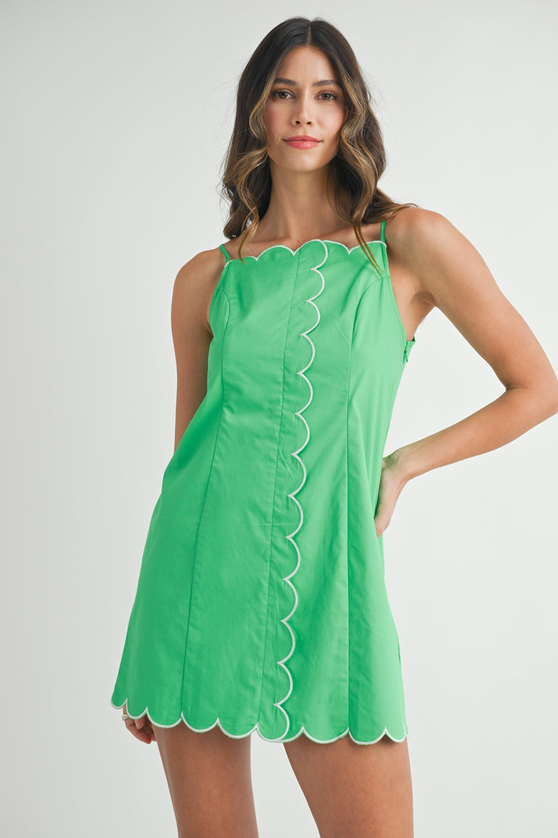 SCALLOP CONTRAST MINI DRESS- GREEN