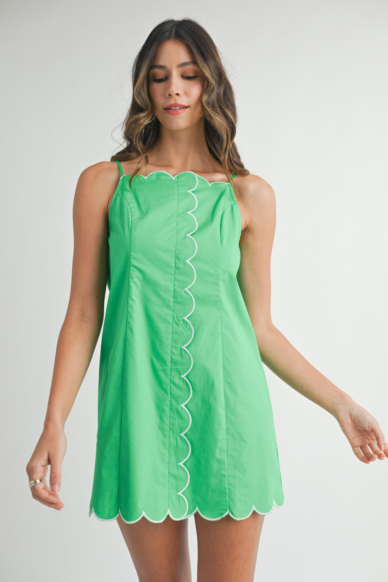 SCALLOP CONTRAST MINI DRESS- GREEN