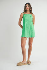 SCALLOP CONTRAST MINI DRESS- GREEN