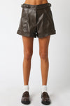 TESS FAUX LEATHER SHORTS- BROWN