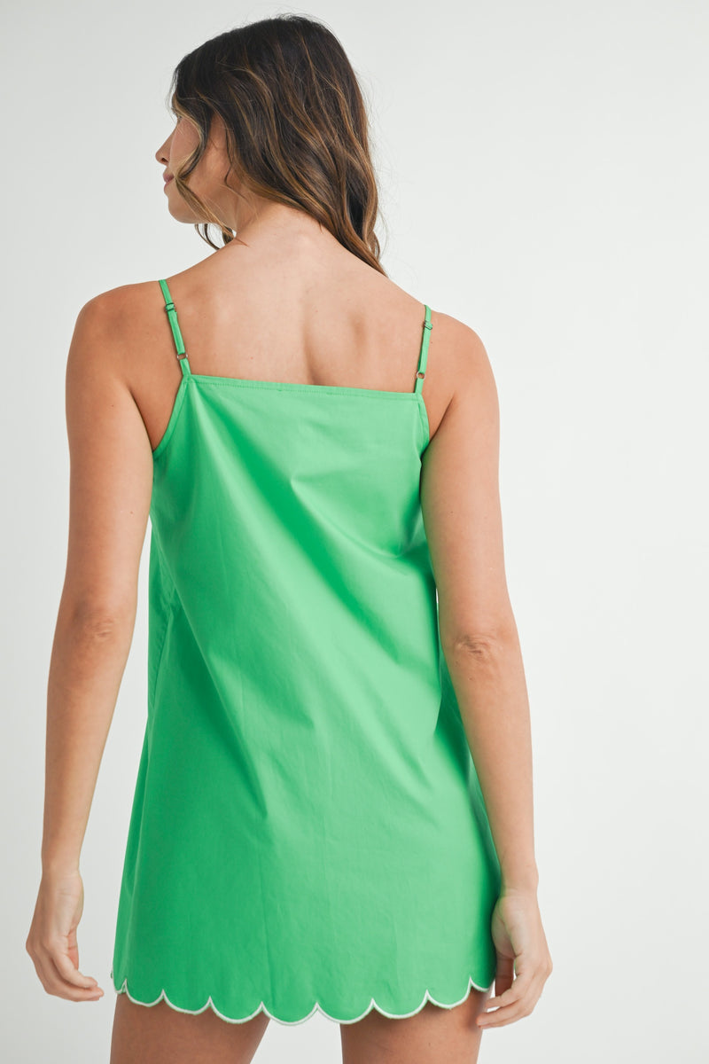 SCALLOP CONTRAST MINI DRESS- GREEN