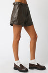 TESS FAUX LEATHER SHORTS- BROWN