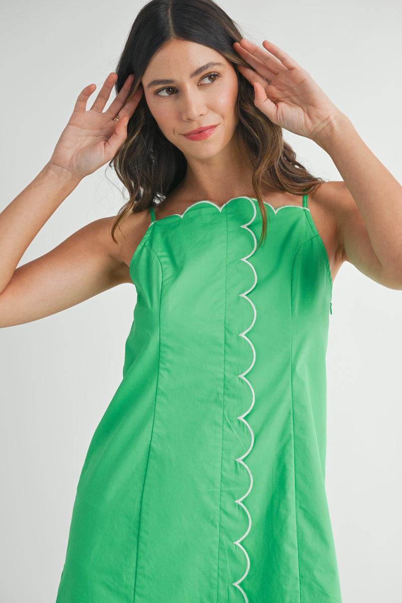 SCALLOP CONTRAST MINI DRESS- GREEN