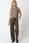 ALANA FAUX LEATHER PANT- BROWN