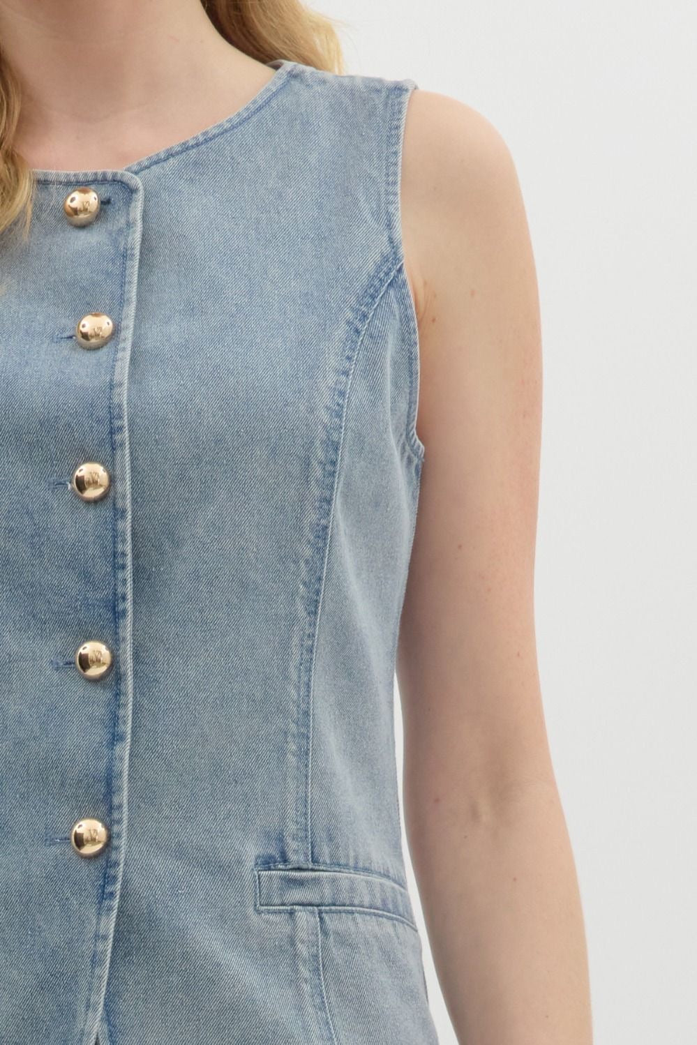 DENIM GOLD BUTTON VEST- DENIM