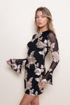 SOUTACHE BELL SLEEVE MINI DRESS- BLACK