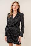 SATIN BLAZER DRESS- BLACK
