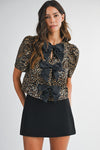 LEOPARD JACQUARD BOW TOP- LEOPARD