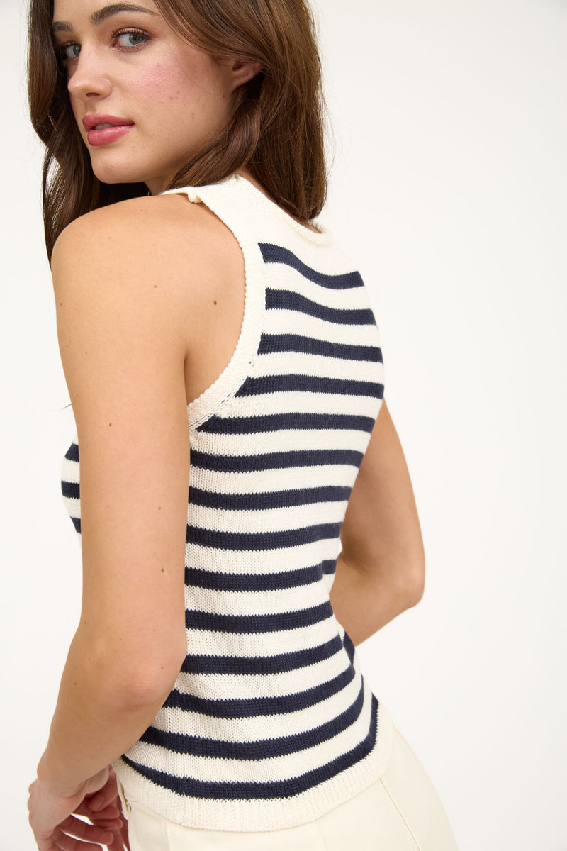 STRIPED KNIT TANK- NAVY