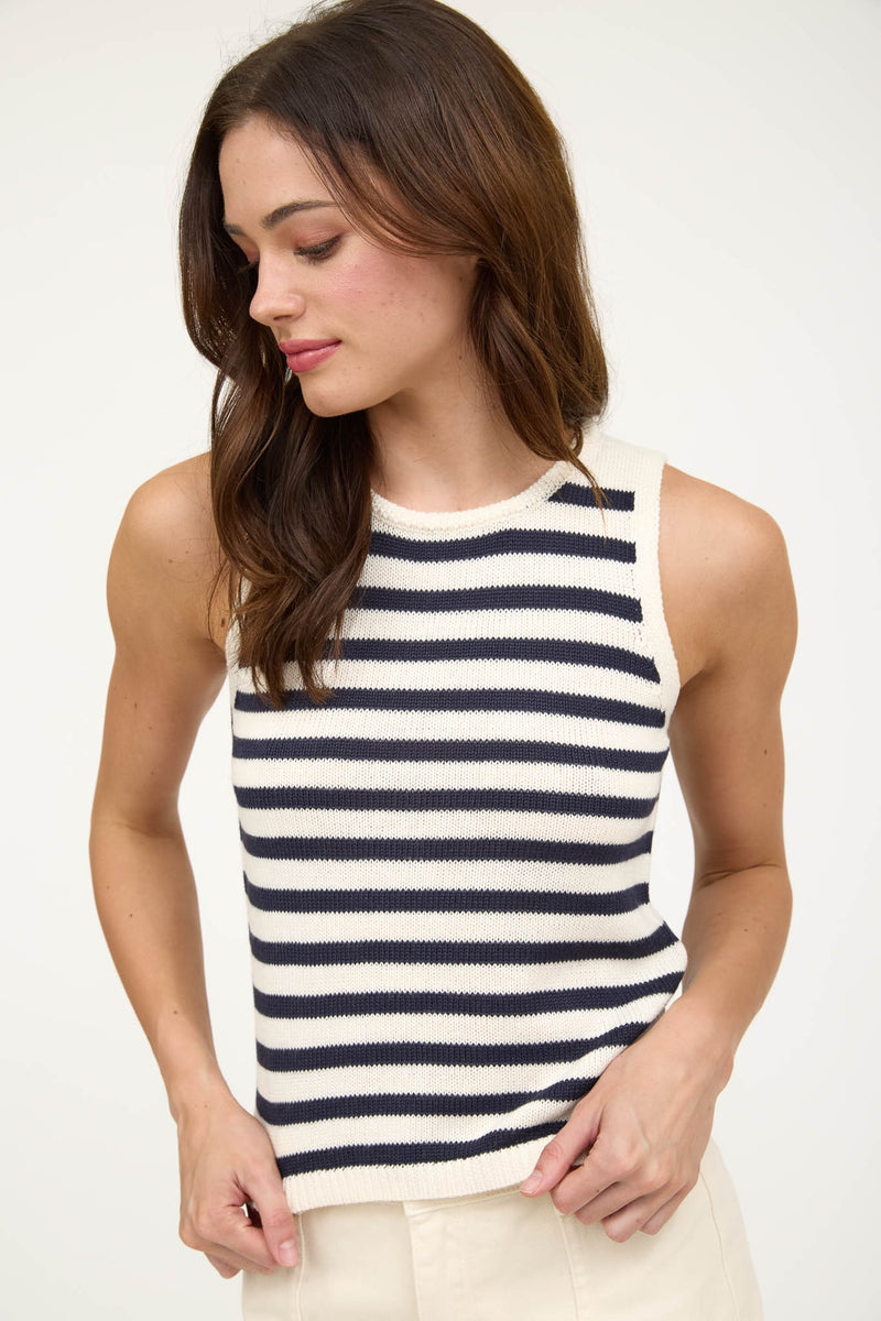 STRIPED KNIT TANK- NAVY