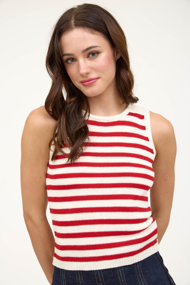 STRIPED KNIT TANK- RED