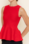 MINIMAL KNIT PEPLUM TOP- RED