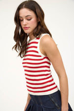 STRIPED KNIT TANK- RED
