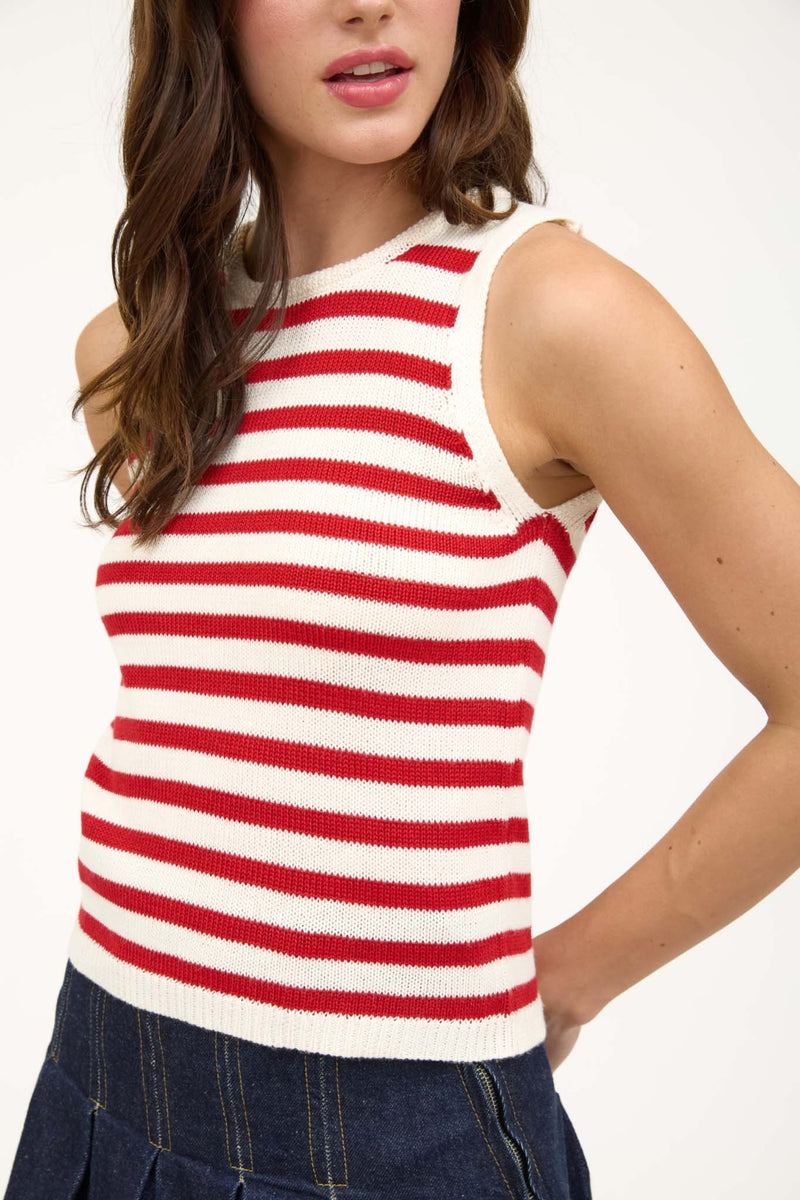 STRIPED KNIT TANK- RED