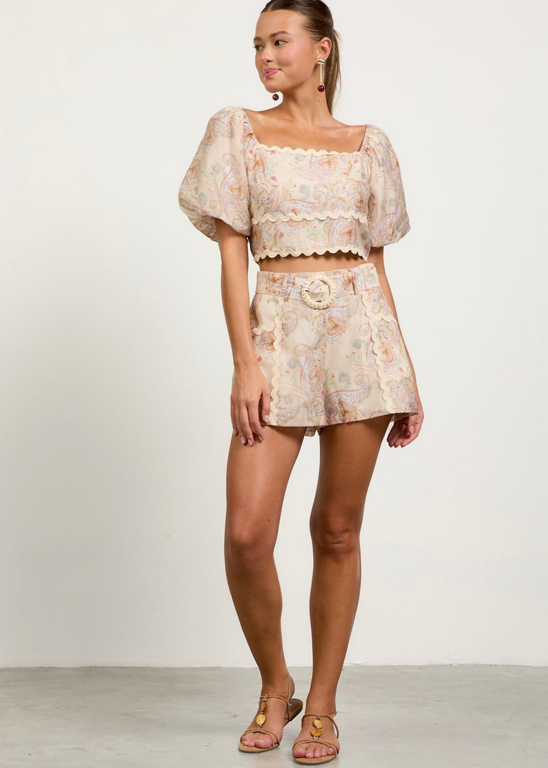 PAISLEY SQUARE NECK TOP- CREAM MULTI