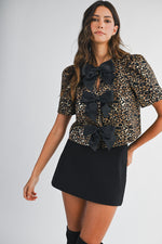 LEOPARD JACQUARD BOW TOP- LEOPARD