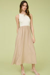 STITCHED MIDI TANK DRESS- KHAKI/IVORY