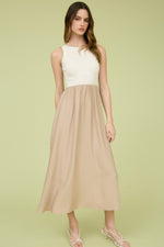 STITCHED MIDI TANK DRESS- KHAKI/IVORY