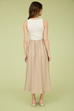 STITCHED MIDI TANK DRESS- KHAKI/IVORY