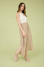 STITCHED MIDI TANK DRESS- KHAKI/IVORY