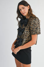 LEOPARD JACQUARD BOW TOP- LEOPARD